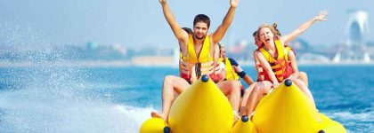 Candid Picture of people enjoying on a banana boat Ride