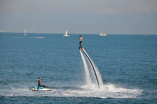 Jet skiing and flyboarding